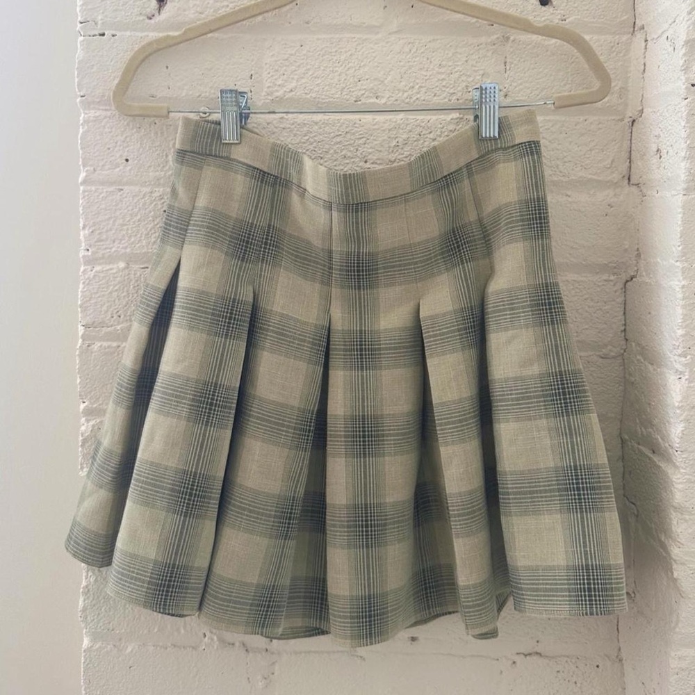 Green Tartan Pleated Mini Skater Skirt